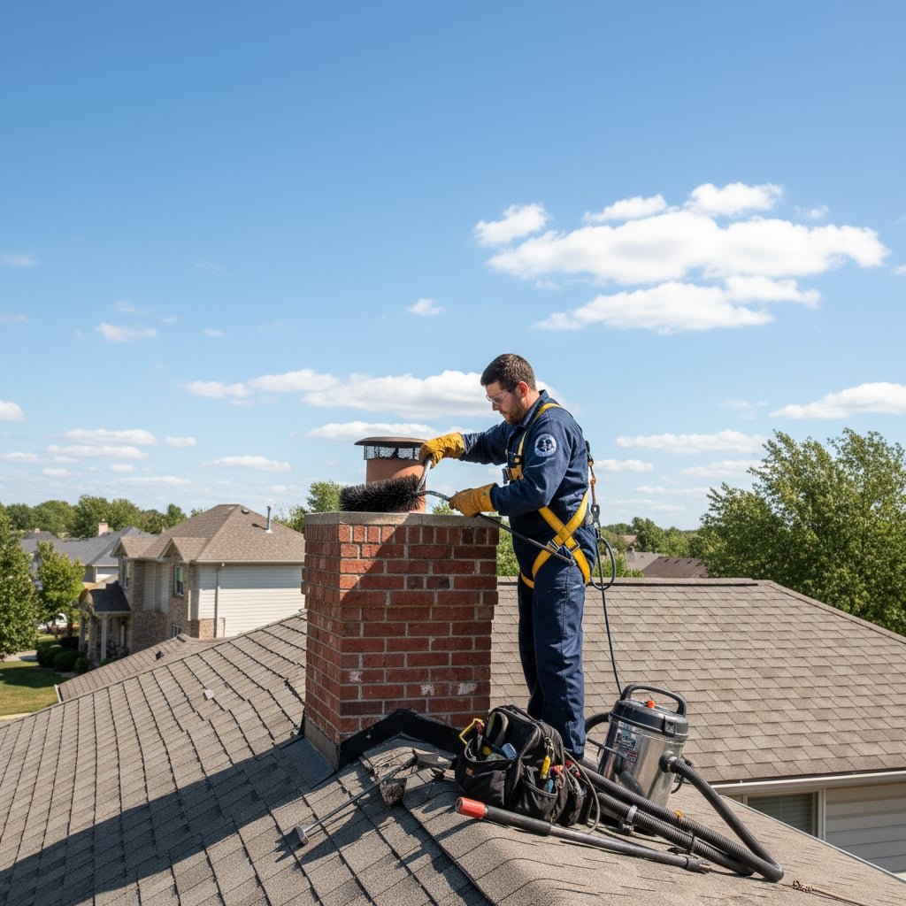 Arthur Chimney Sweep team working on chimney